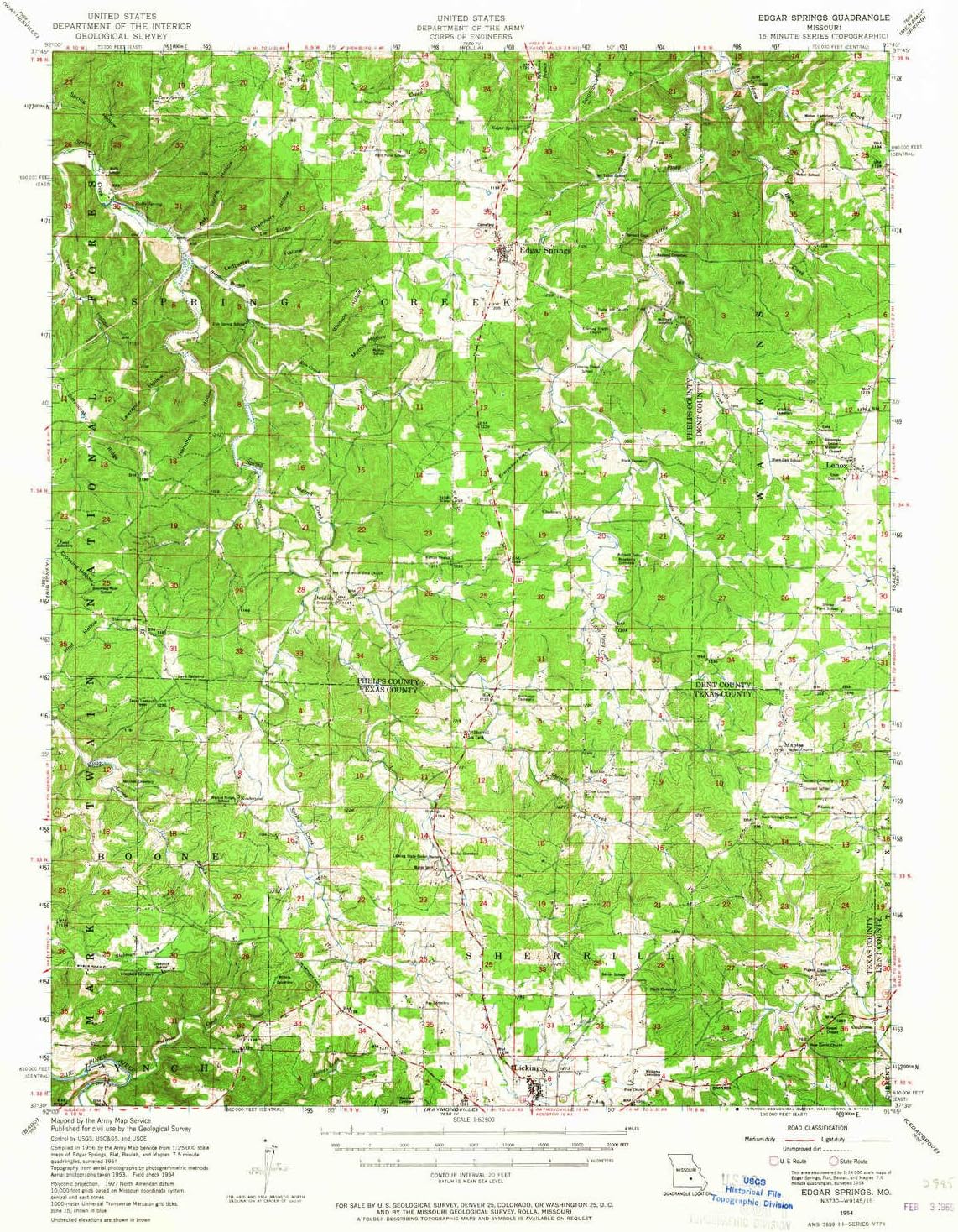 YellowMaps Edgar Springs MO topo map, 162500 Scale, 15 X