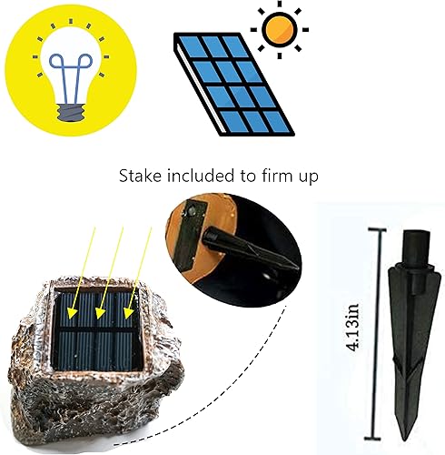 Miniatura 2 de Paquete de 4 luces solares de roca LED, impermeables, luces de piedra de jardín, focos de paisajismo al aire libre, patio, camino, entrada..