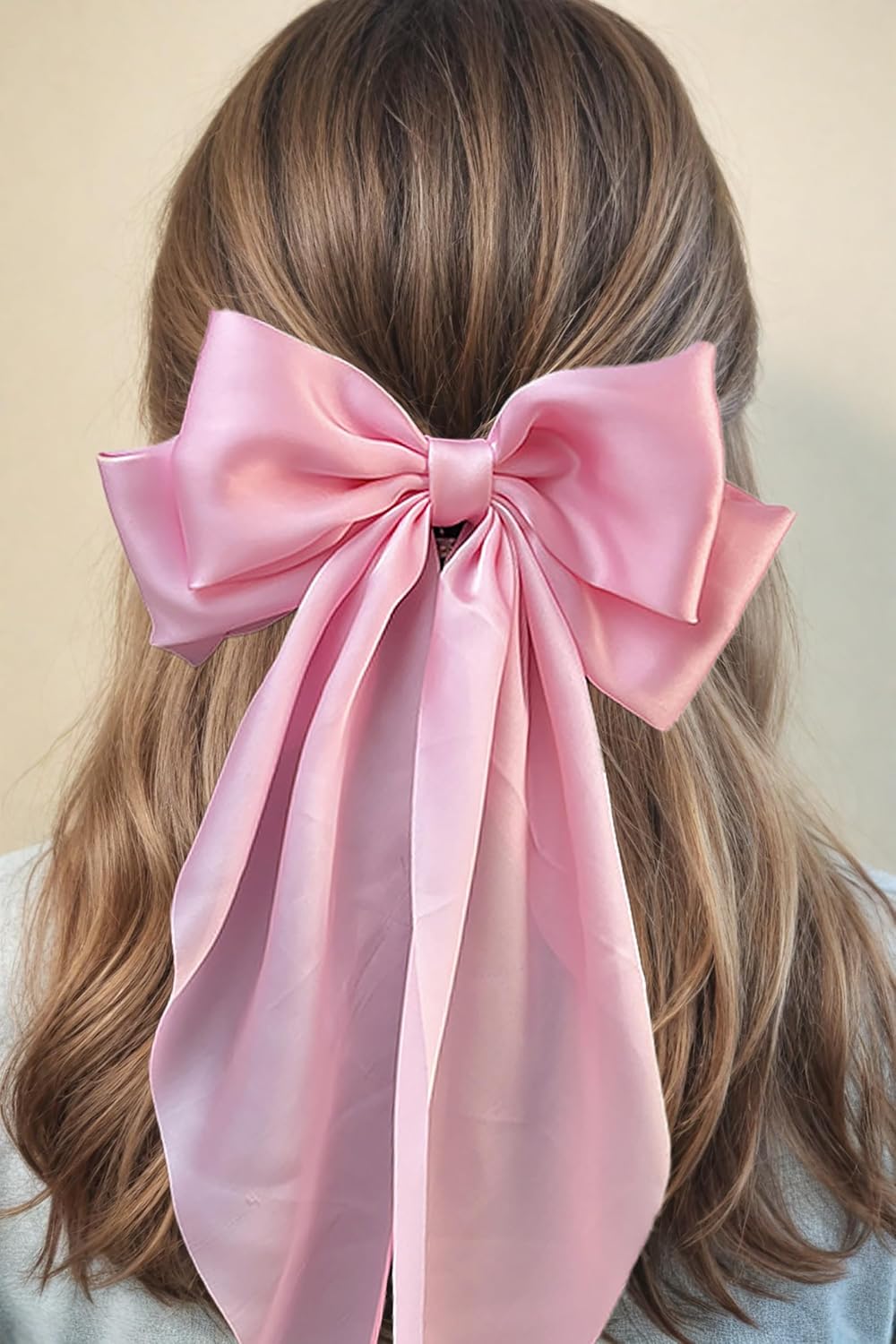 6個 ヘアーリボン 女性用 ガールズ - 女性用ヘアクリップ、大きなシルキーサテンリボンリボンヘアクリップ、大きなバレッタかわいいヘ