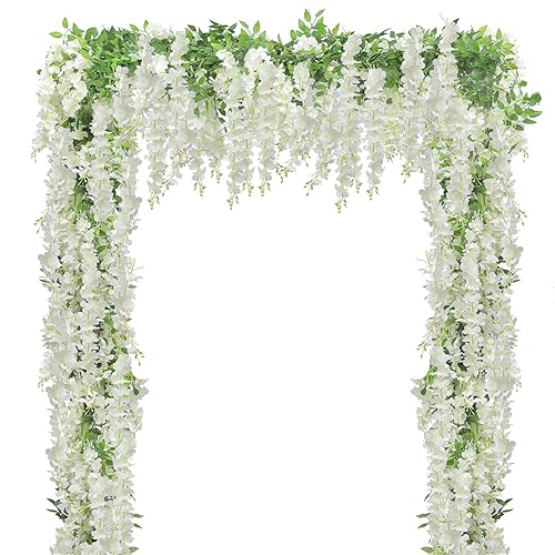 U'Artlines 15Pcs 7.2 Ft/Piece Artificial Wisteria Garland Silk Fake White Wisteria Flowers Hanging Greenery Vines Garlands Rattan for Home Garden Wedding Arch Party Indoor Outdoor Decor - White - 15
