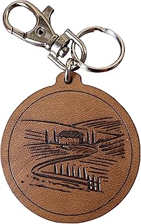 Llavero de paisaje toscano de auténtico cuero grabado y tamponado a mano Made in Italy, Marrón Coloreado A Mano, ∅ 4,8 cm