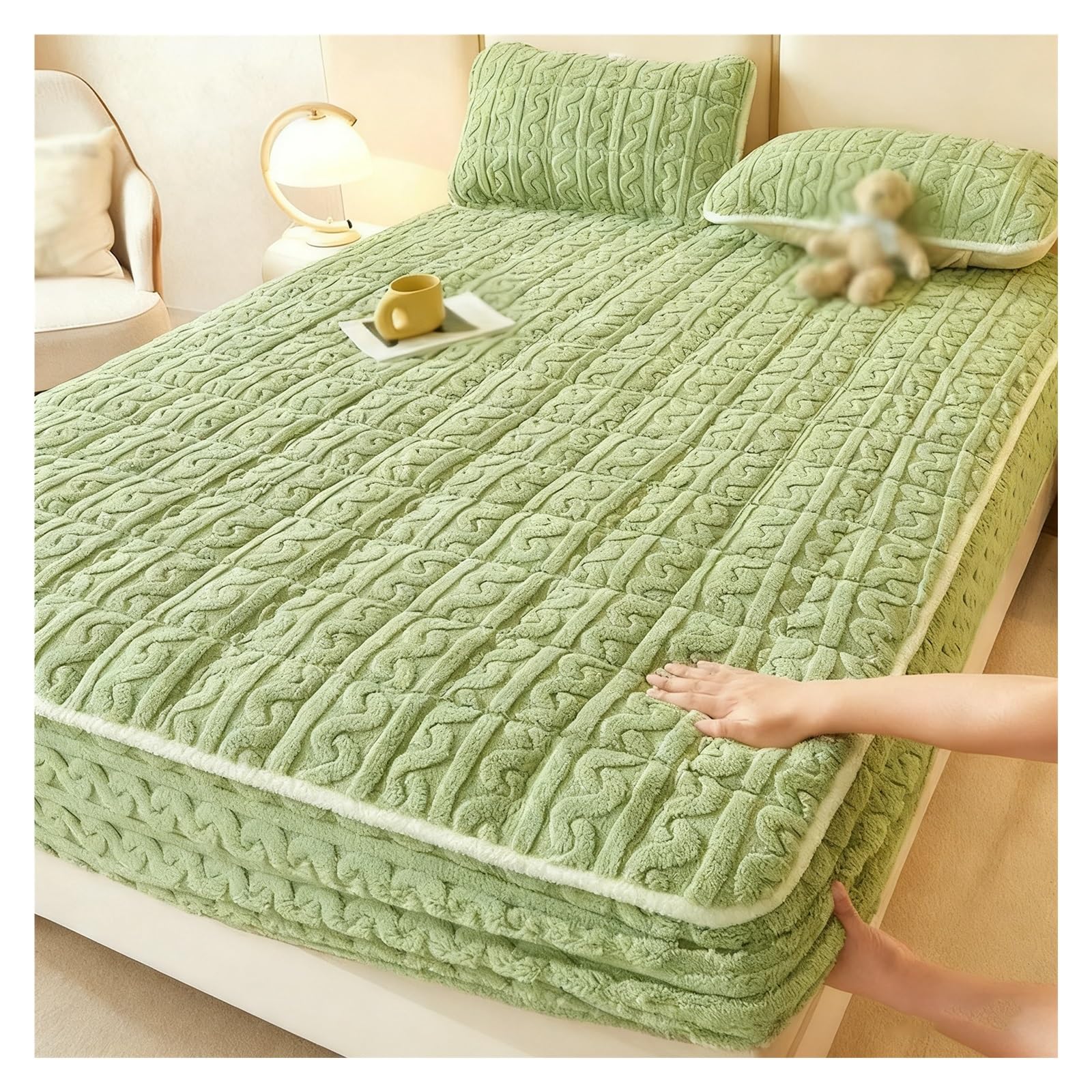 Drap-housse en velours de lait vert pour grand matelas