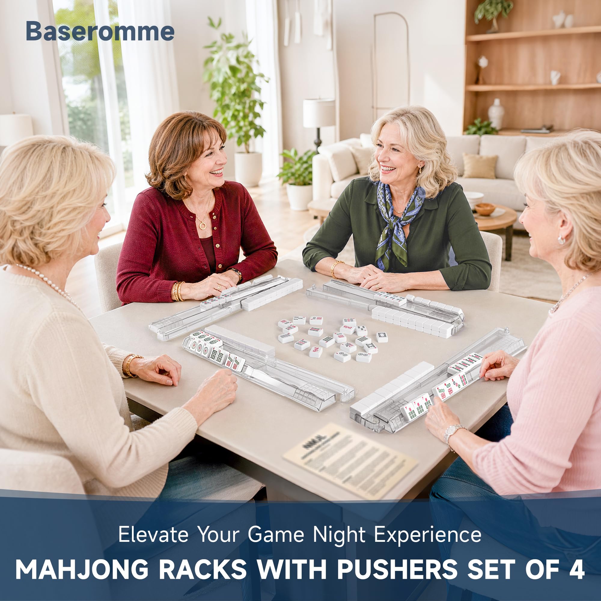 Lot de 4 supports de mahjong de 50,8 cm avec poussoirs – Accessoires de mahjong américains transparents – Supports de mahjong antidérapants et pliables pour carrelage, supports de carrelage