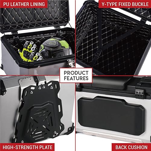 Miniatura 6 de GRUNT SPORTS - Maleta trasera de motocicleta de 65 L, maletero de almacenamiento universal para scooter, caja de aluminio impermeable para casco de