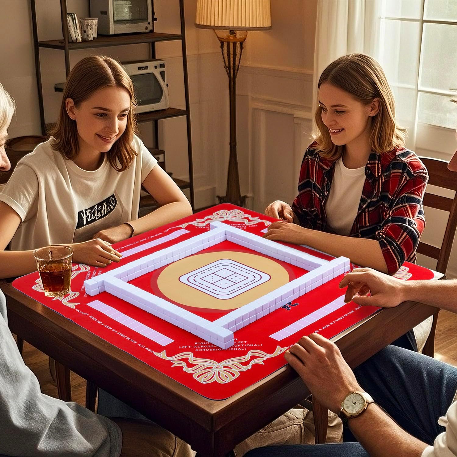 Suncle Mahjong Mat, 31.5×31.5 Inch Noise Reduction Anti-Slip Mahjong Mat for Table, Mahjong Table Mat for Poker, Card, Board Games Table Mat, Tile Games, Dominoes(red)