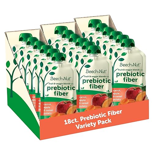 Beech-Nut Bolsas de alimentos para bebés y niños pequeños con fibra prebiótica, manzana de zanahoria y batata, 3.5 onzas (paquete de 18)