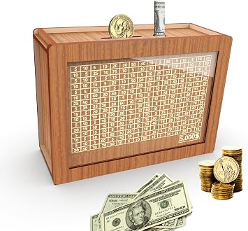 Piggy Bank for Adults Kids, Wooden Coin Bank for Boys and Girls, Cash Vault Money Saving Box with Counter $5000 Savings Challenge Money Box with Money Target and Numbers Brown $5000