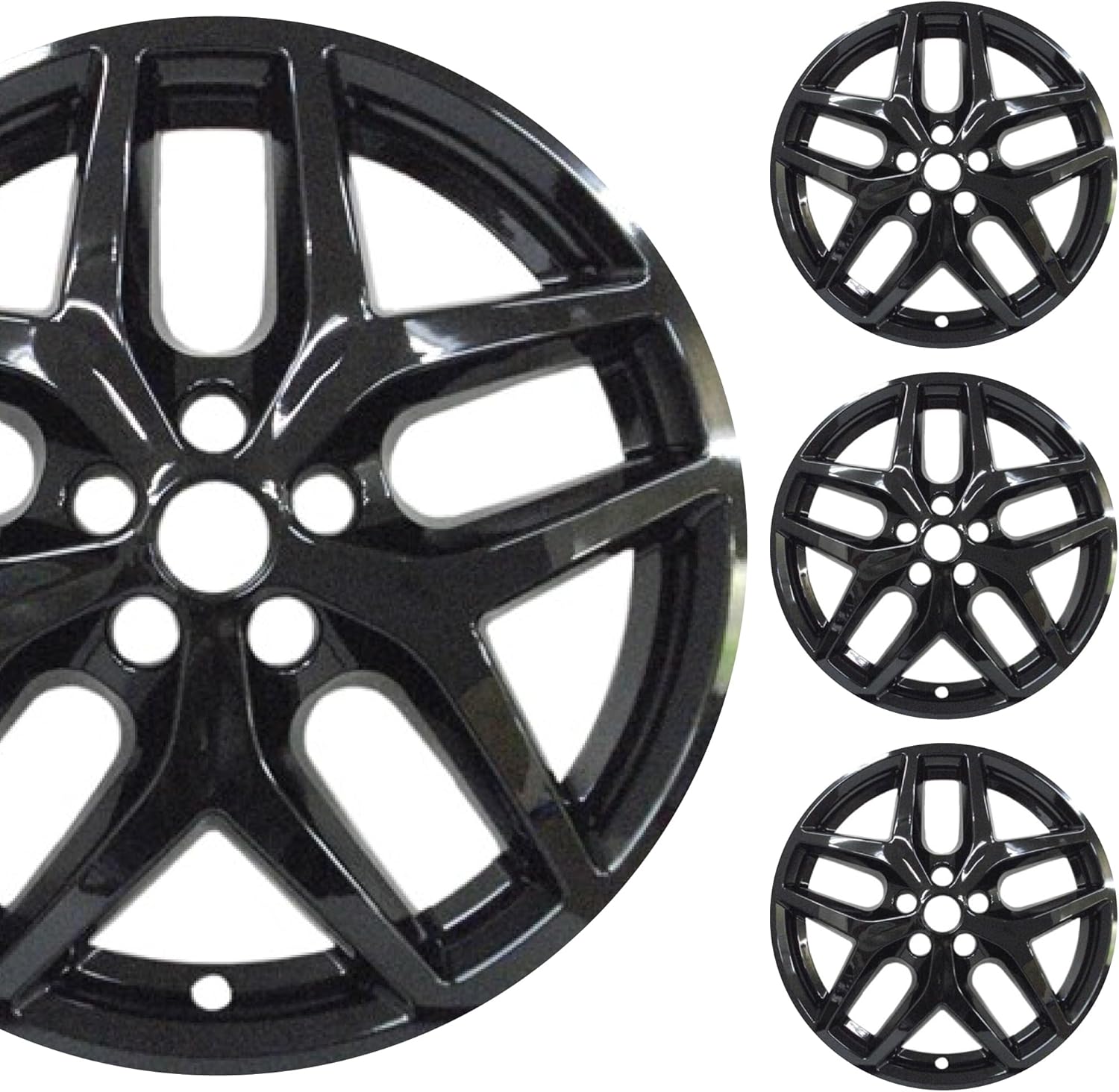 18" Gloss Black Wheel Skin Set Made for Ford Edge SEL (2021-2024) | Durable ABS Plastic Cover Hubcap | Fits Directly Over OEM Wheel