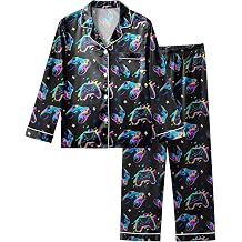 Fiodrimy Boys Pajamas Silky Satin Big Boys PJs Set 2 Piece Sleepwear Button Down Kids Jammies Loungewear Clothes Size 8-14