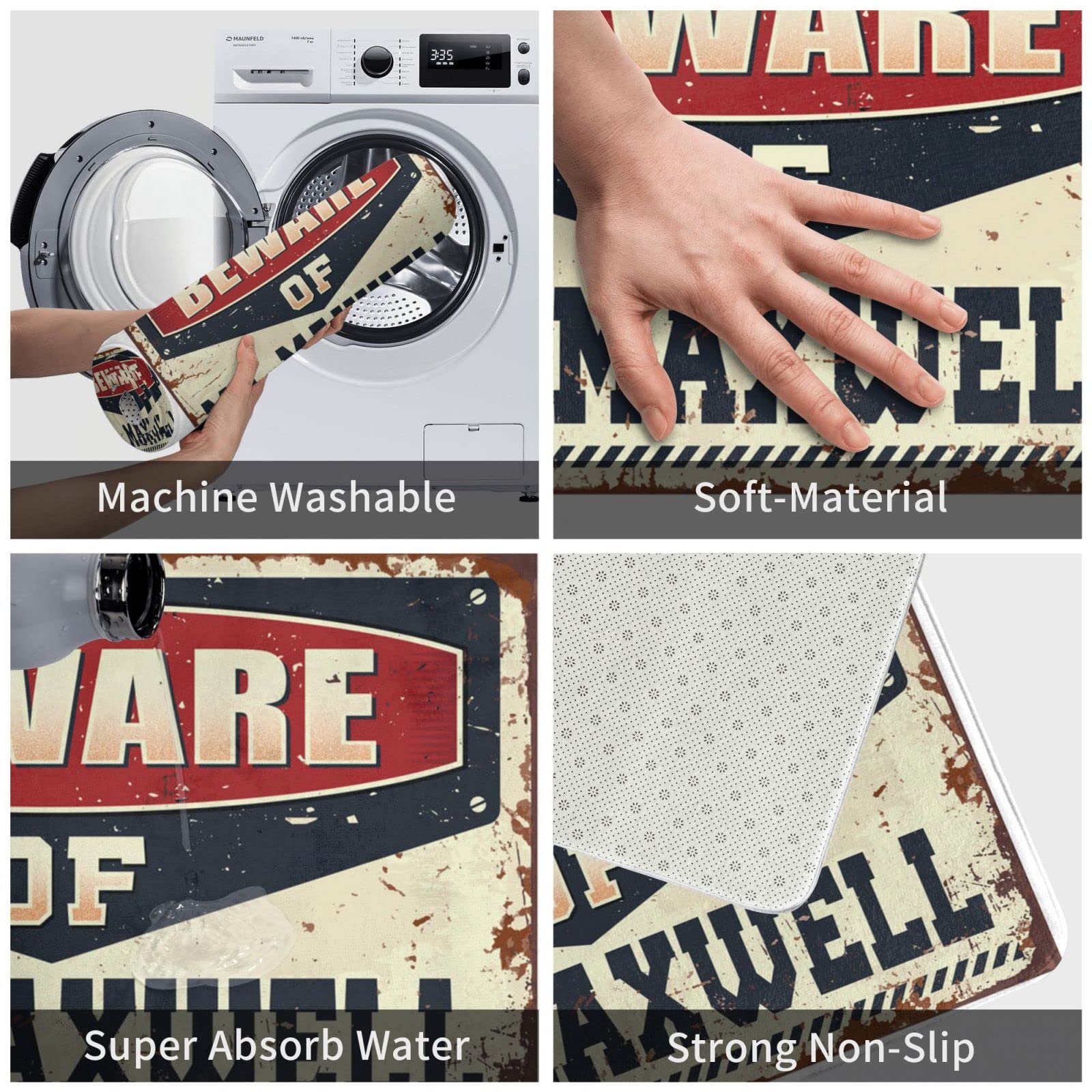 Zerbino unico per interni e ingresso con scritta "Beware of Mr. Maxwell", zerbino decorativo per esterni per ingresso di casa (65 x 90 cm)