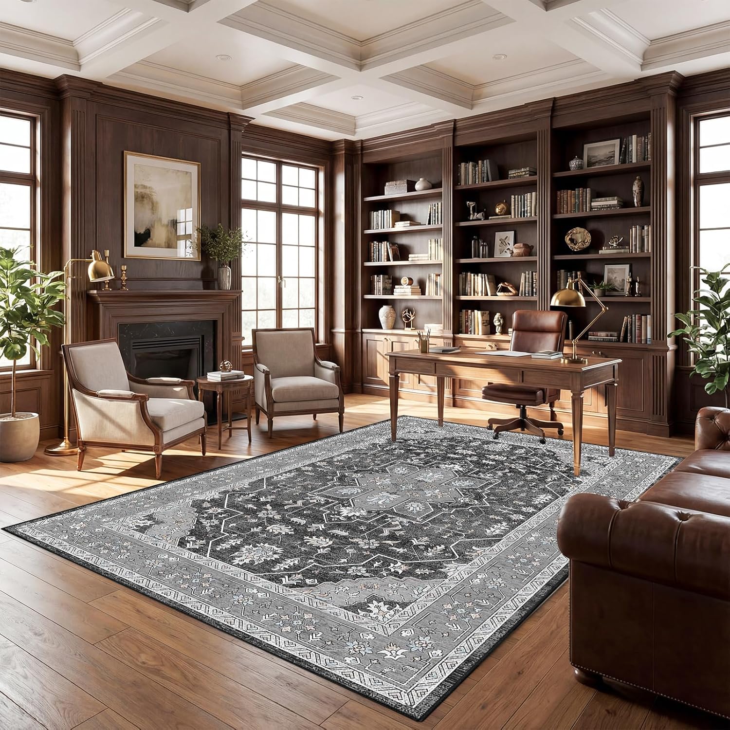 Rostyle Washable Area Rugs 8x10, Soft Entryway Carpets for Living Room and Bedroom, Non Slip Low Pile Stain Indoor Bedside Rug for Dining Room, Kids Room, Nursery, Home, Office