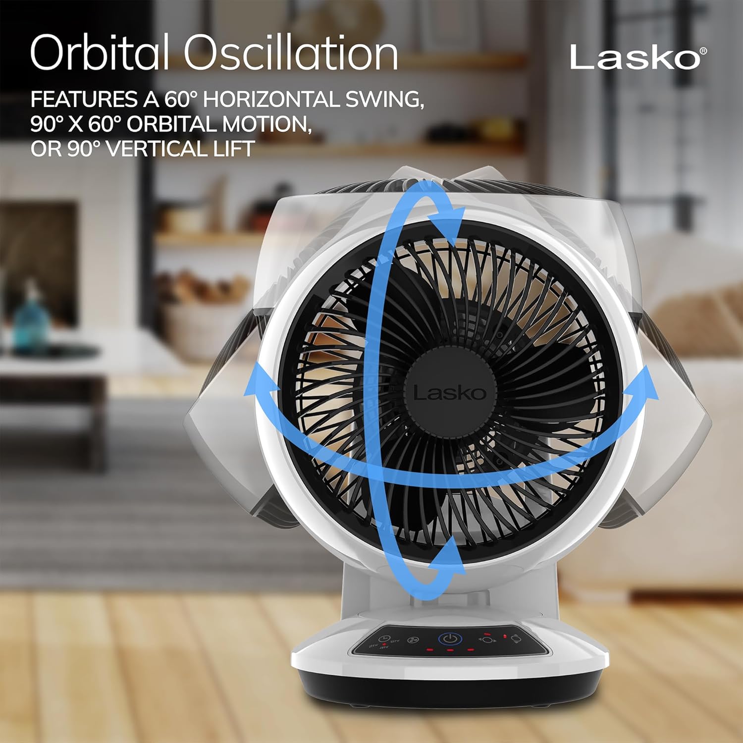 Lasko Whirlwind Orbital Motion Air Circulator Table Fan, 3 Speeds, Timer, Dark Mode, Remote Control for Small and Medium Sized Rooms, White, A12557