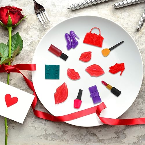 Miniatura 6 de 7 moldes de silicona con temática de maquillaje para pastel, chocolate, beso, lápiz labial, perfume, tacones altos, moldes de fondant 3D para