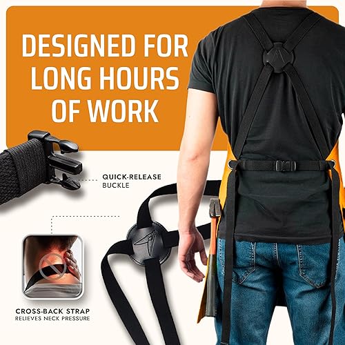 Miniatura 18 de Asaya - Delantal de chef para hombres y mujeres más toalla de mano y abrebotellas, de lona de 10 onzas Rojo,Negro,Azul,Azul-Verde,Borgoña,Verde