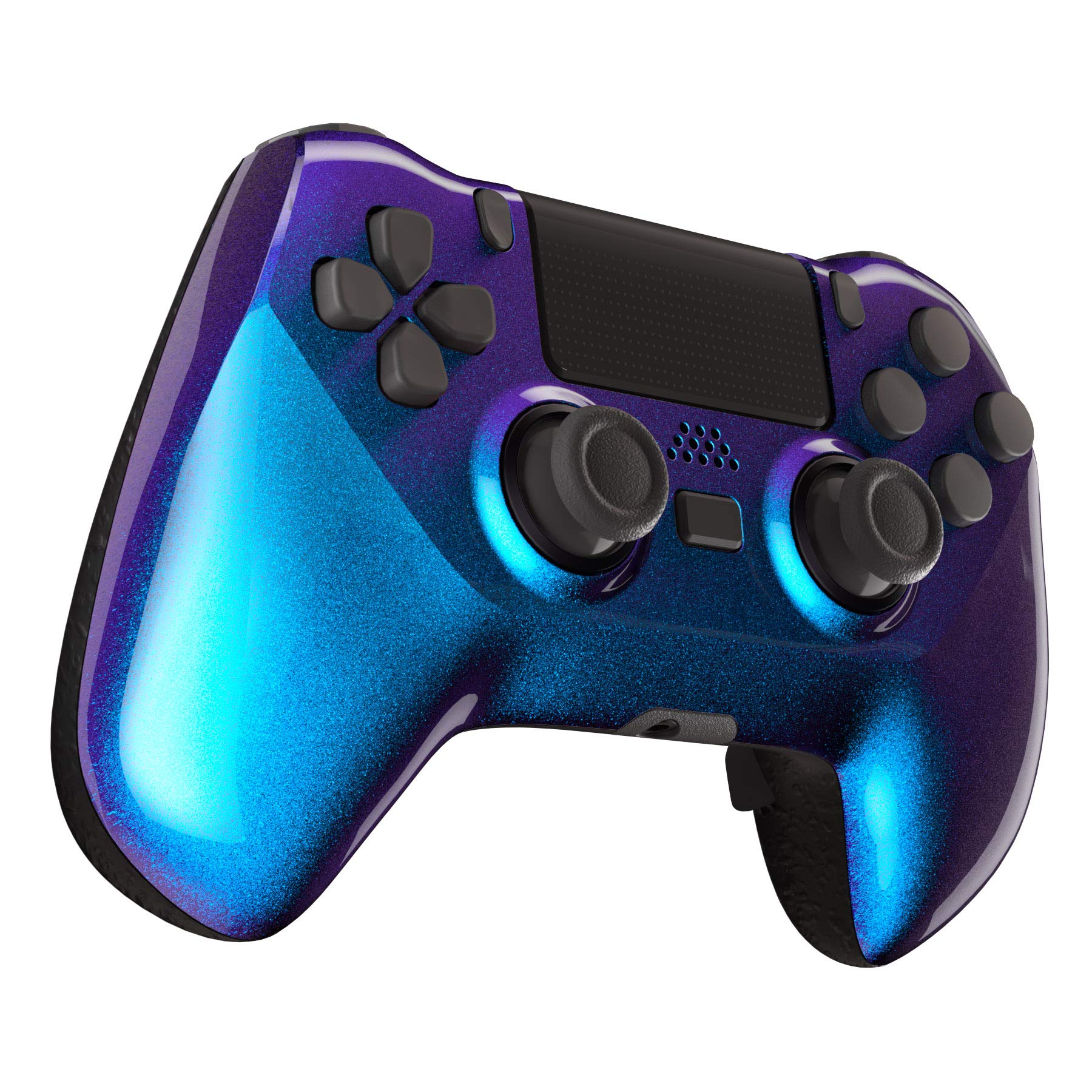 eXtremeRate Decade-Turnier-Controller (DTC) Remap Kit für PS4 Controller JDM-040/050/055, Remap Board, Faceplate, Backplate, 4 Rückpaddles, Trigger Stops Kit Lila Blau