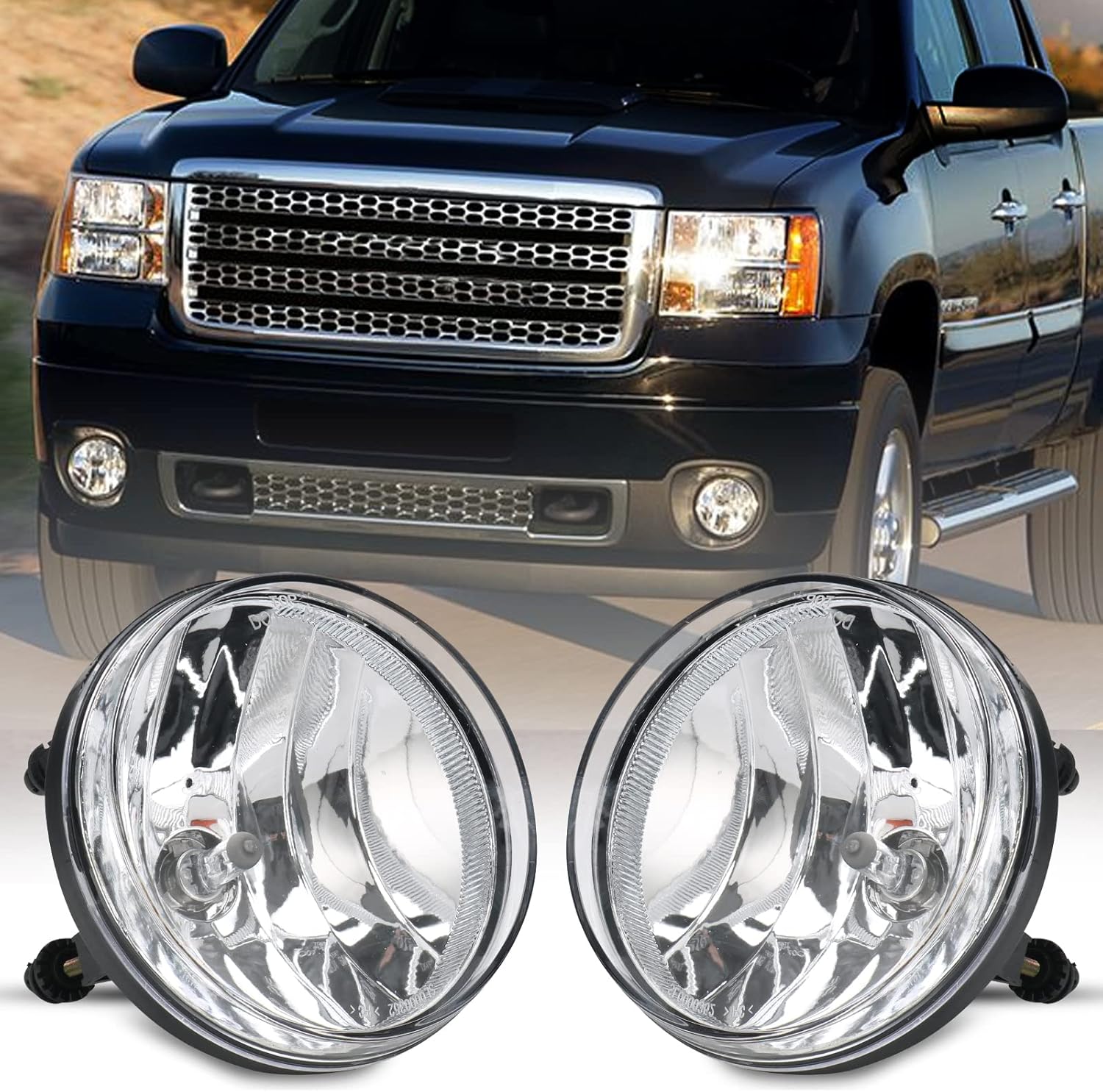 Driving Fog Lights Lamps Aseembly for 2007-2013 GMC Sierra 1500 2007-2014 GMC Sierra 2500 3500HD Clear Lens with H8 12V 35W Halogen Bulbs Switch and Wiring Kit