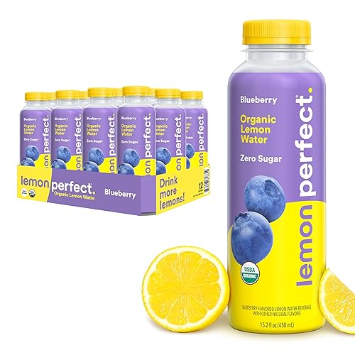 Lemon Perfect Blueberry, agua de limón con sabor hidratante, cero azúcar, bebidas de hidratación saludable, orgánica, botellas de 15.2 onzas