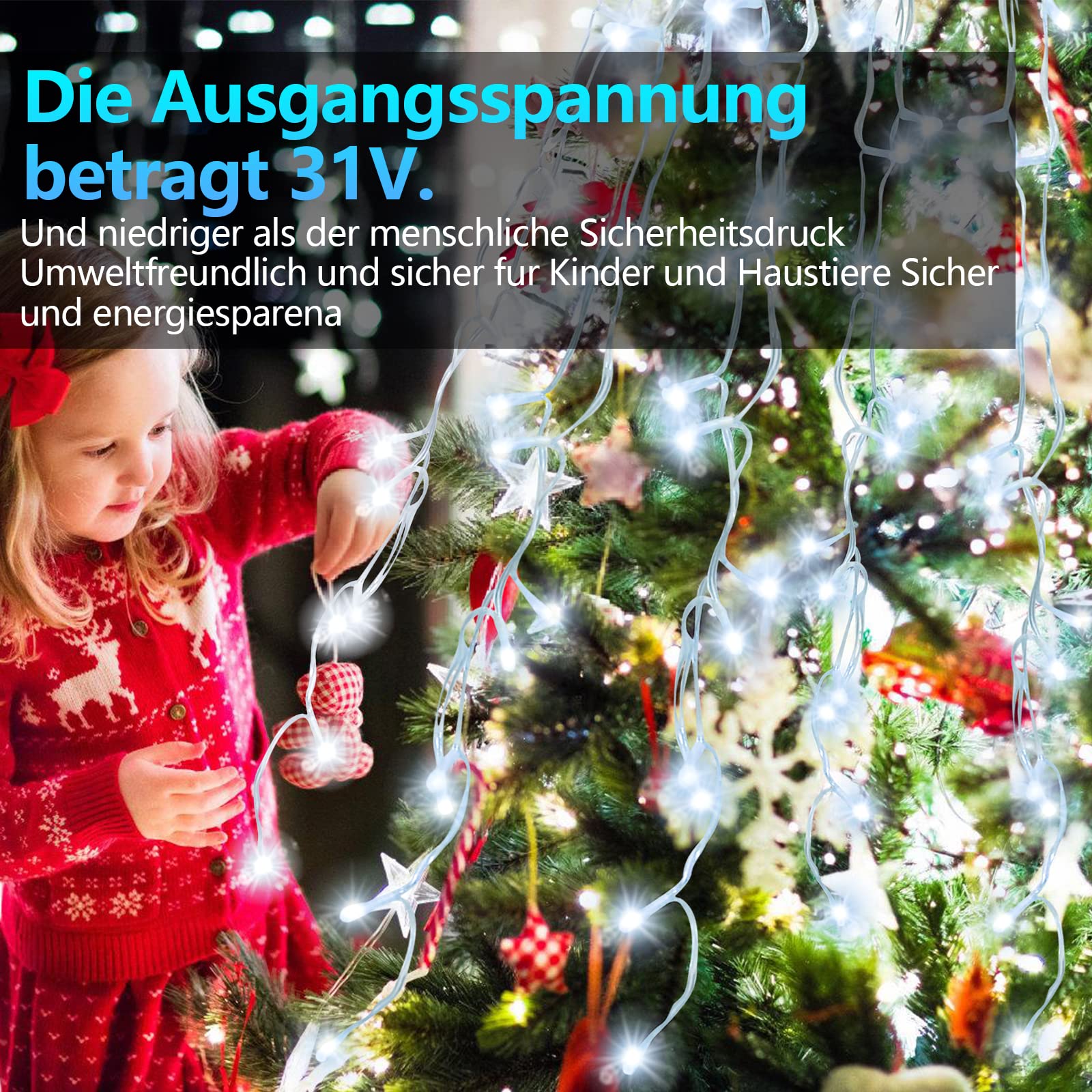 Eisregen Lichterkette Außen 600 LED 15m, LED Lichtervorhang mit 8 Beleuchtungsmodi, IP44 wasserdicht für Innenausstattung Außenbereich Schlafzimmer Hochzeit Weihnachten Party, Kaltweiß