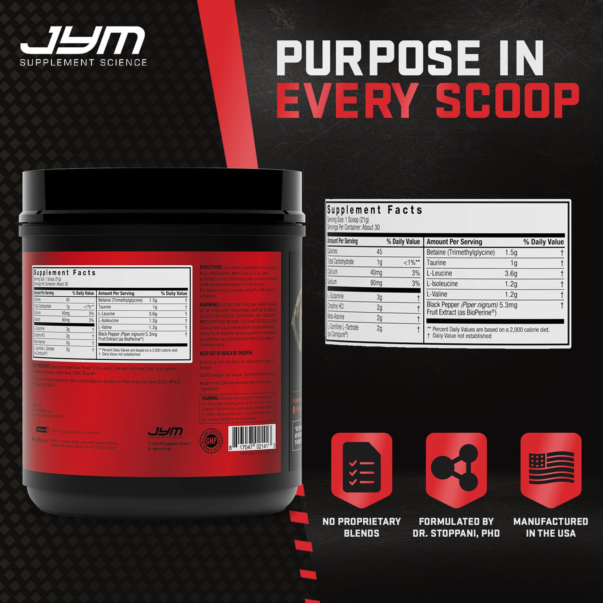 Post JYM BCAAs+ Recovery Matrix, Blue Arctic Freeze - Creatine HCl, 22.2 Oz — Amazon image 3
