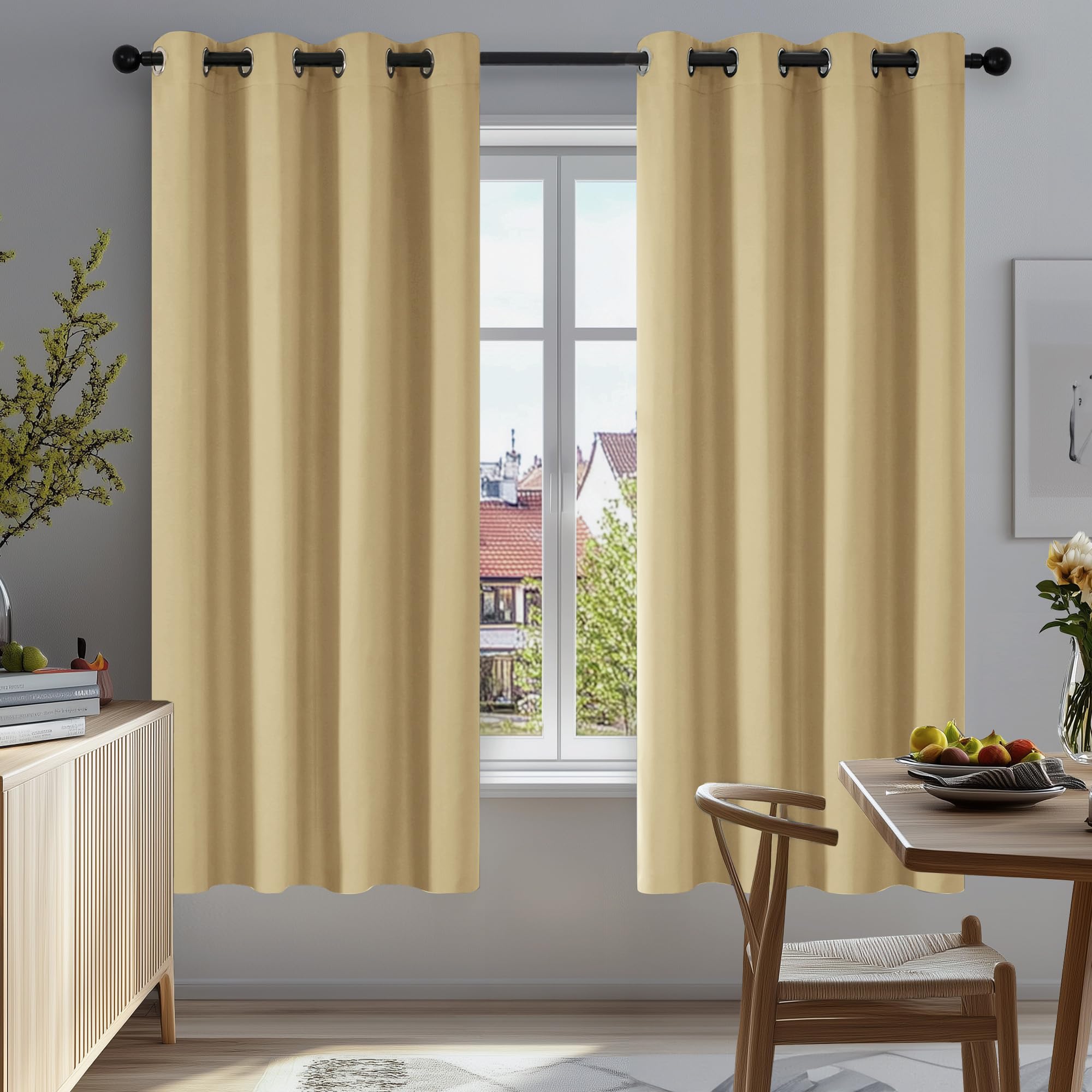 Deconovo Black Curtains Bedroom 52 x 84 Inch Thermal Insulated Energy Saving Eyelet Blackout Curtains for Living Room Black 1 PAIR — view 120