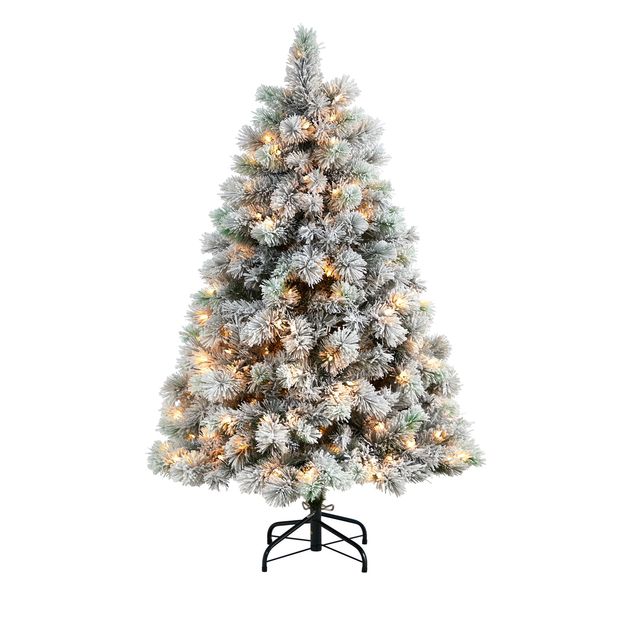 Nearly Natural 5ft. Flocked Oregon Pine Artificial Christmas Tree with 200 Clear Lights and 347 Bendable Branches