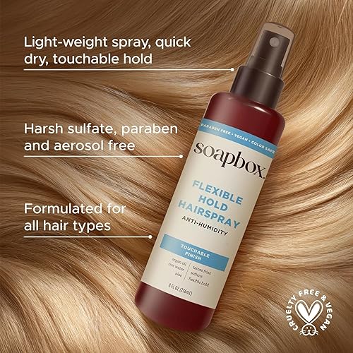 Miniatura 4 de Soapbox Laca para el cabello sin aerosol, laca para el cabello de fijación flexible, spray perfumado antiencrespamiento con B5 y aloe vera, fijación