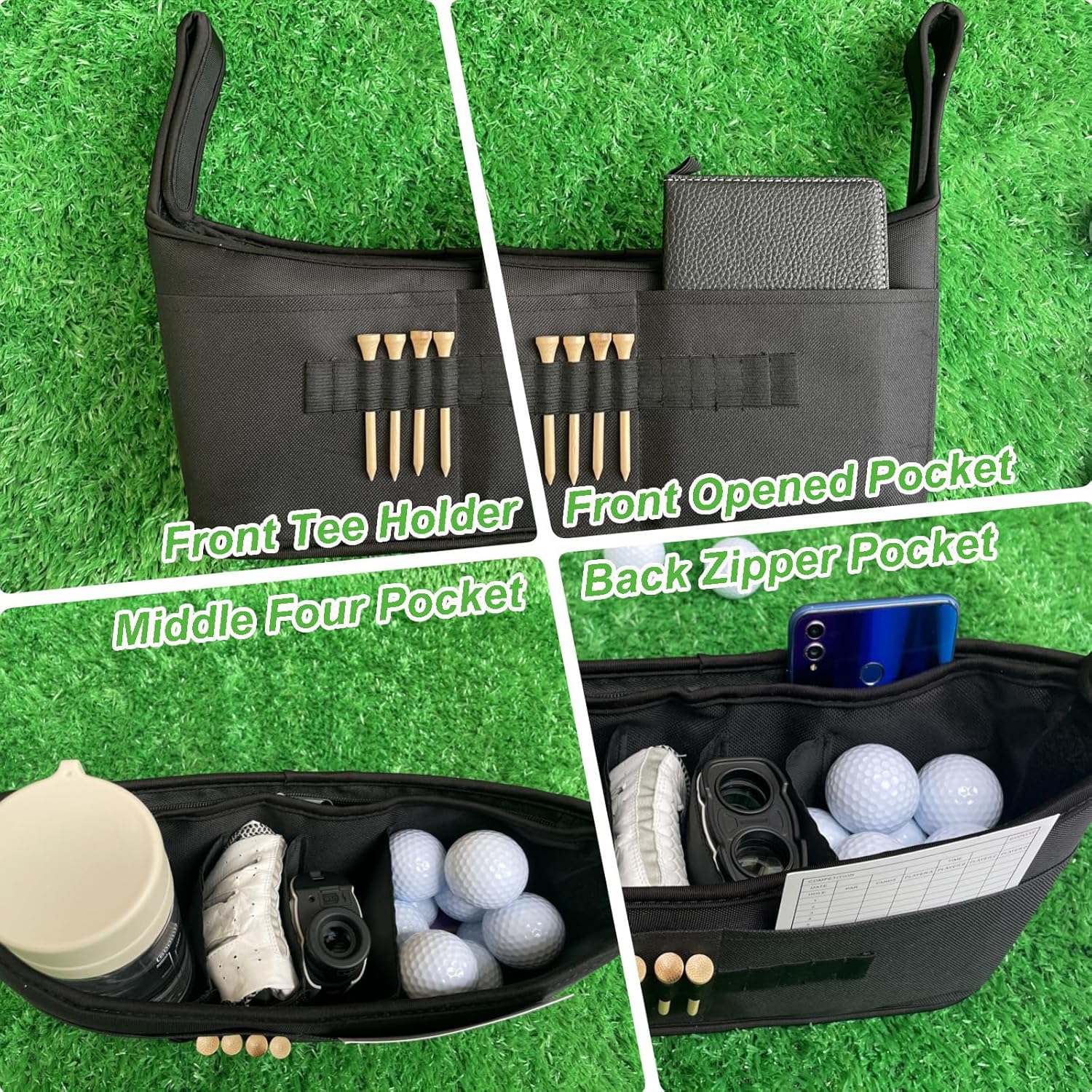 Golf Push Cart Organizer - Accessory Bag with Multiple Pockets