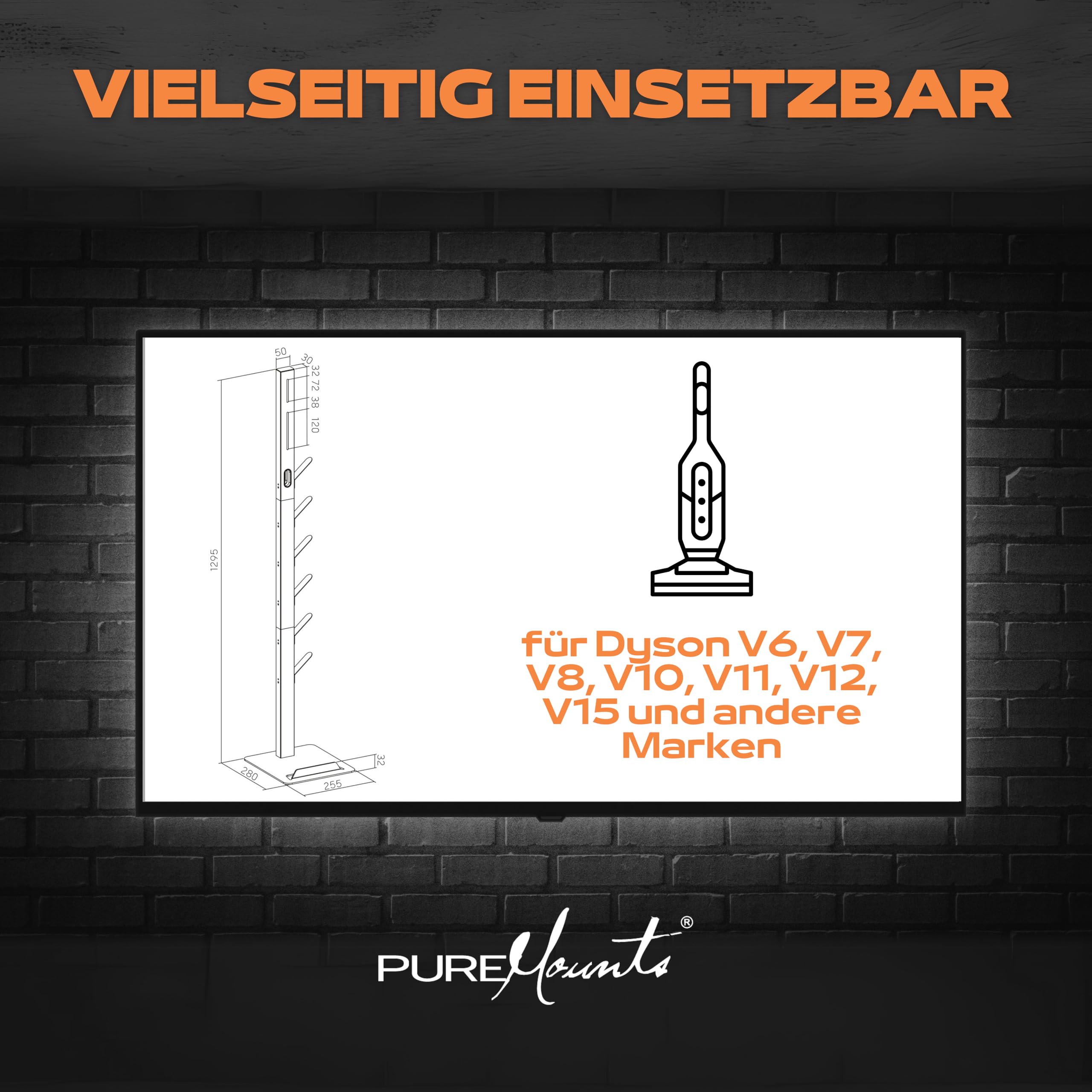 PureMounts Uchwyt do odkurzacza kompatybilny z Dyson Gen5, V15, V12, V11, V10, V8, V7, V6, uchwyt podłogowy, uchwyt na akcesoria, czarny