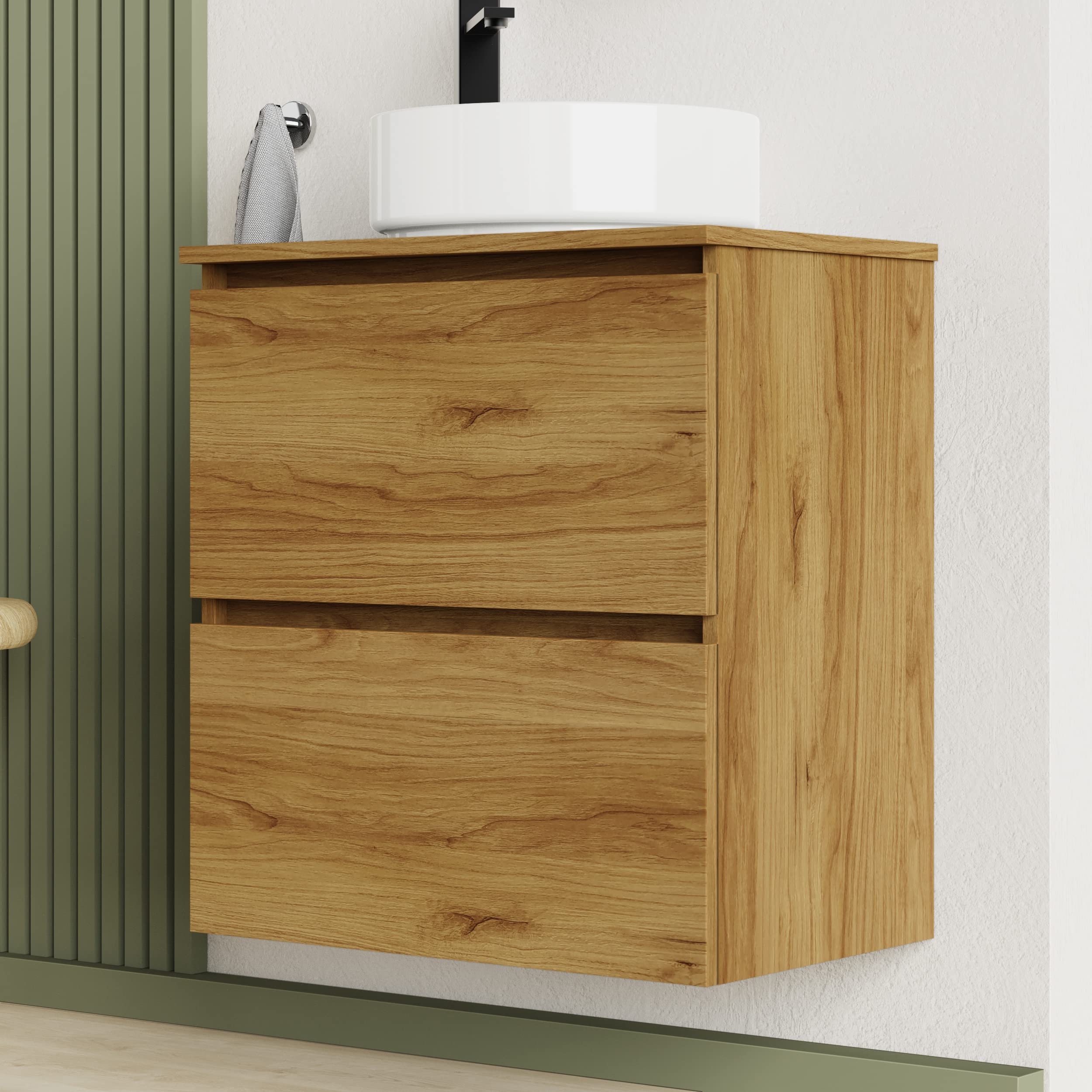 Baikal Mueble de Baño Deva. Mueble Suspendido en Pared Incluye Lavabo cerámico. Disponible en Fondo 39cm y 46cm. Mueble MONTADO.