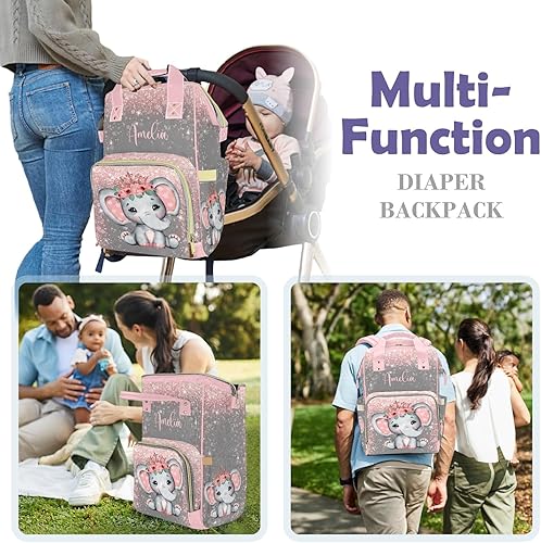 Miniatura 6 de Voltexia Bolsa de pañales personalizada con nombre, bolsa de pañales personalizada para niñas, mochila de pañales multifunción con bolsillos