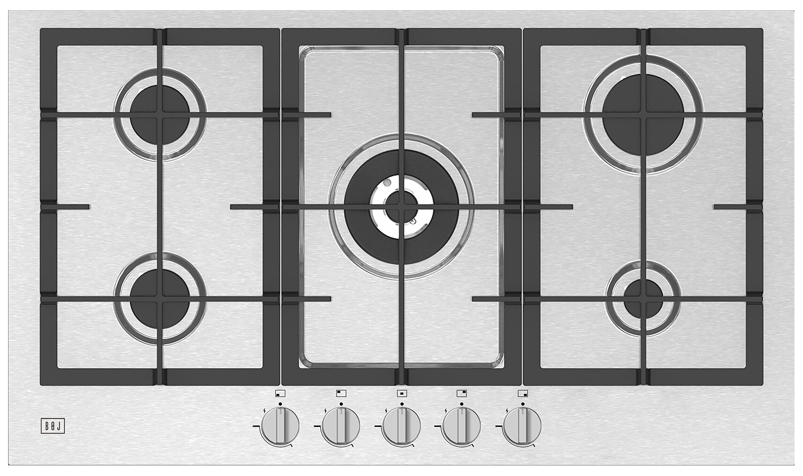 BOJ - GH 4190 X , 5 Burner Built In Stainless Steel Gas Hob With Auto ignition, Safety device, Made in Italy - 1 Year Warranty