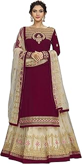 TRENDMALLS Women's Georgette Net Embroidery Salwar Suit Set Kurta Lehenga with Dupatta Maroon