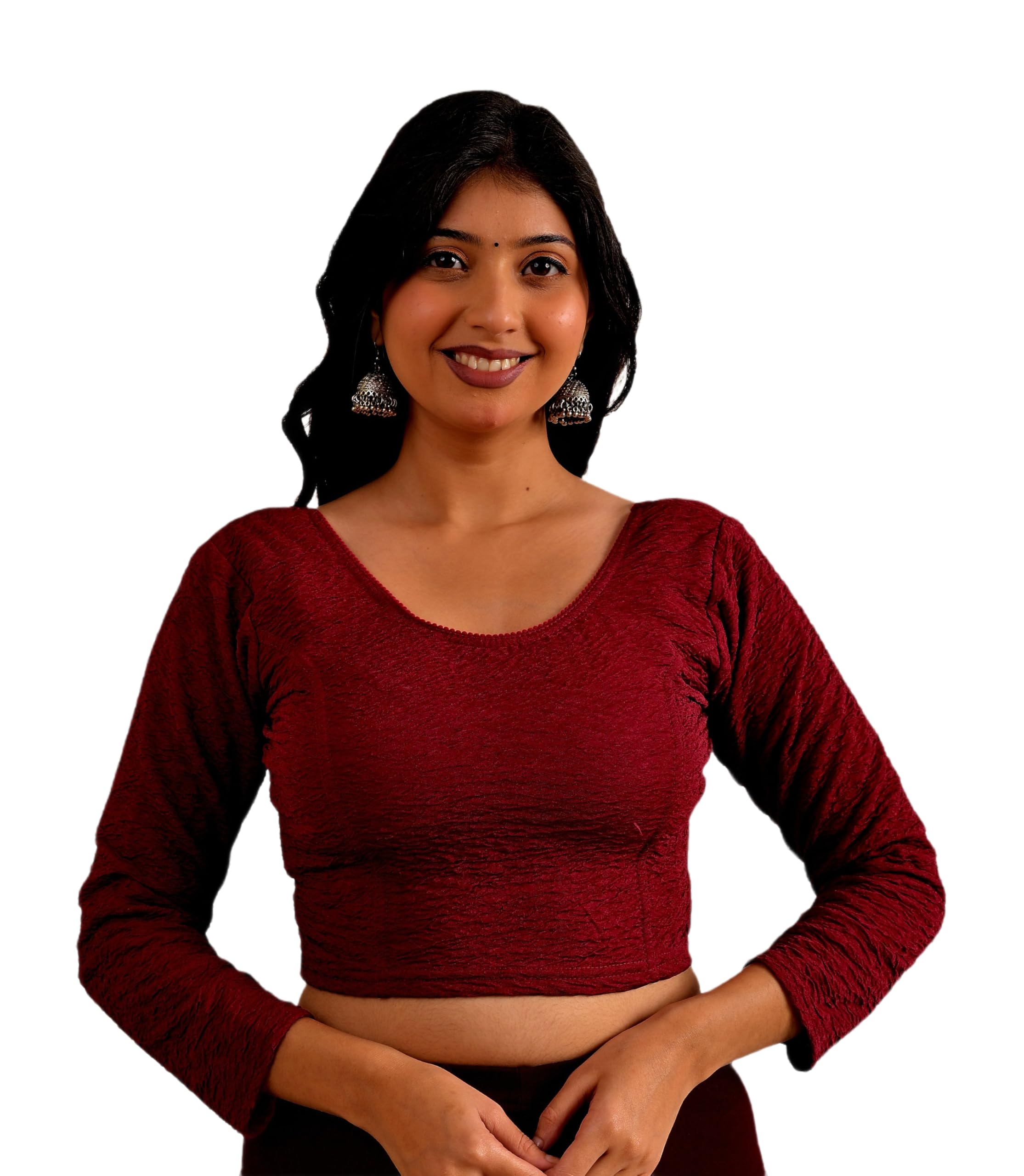 Women’s Readymade Stretchable Blouse – Full Sleeves, Round Neck, Textured Fabric, Comfortable Fit for Saree-picture-22
