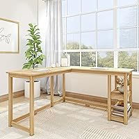 Vista 12 de Plank+Beam Escritorio de madera maciza, escritorio simple para dormitorio, escritorio de estudio de oficina en casa, 55.25 pulgadas, blanco