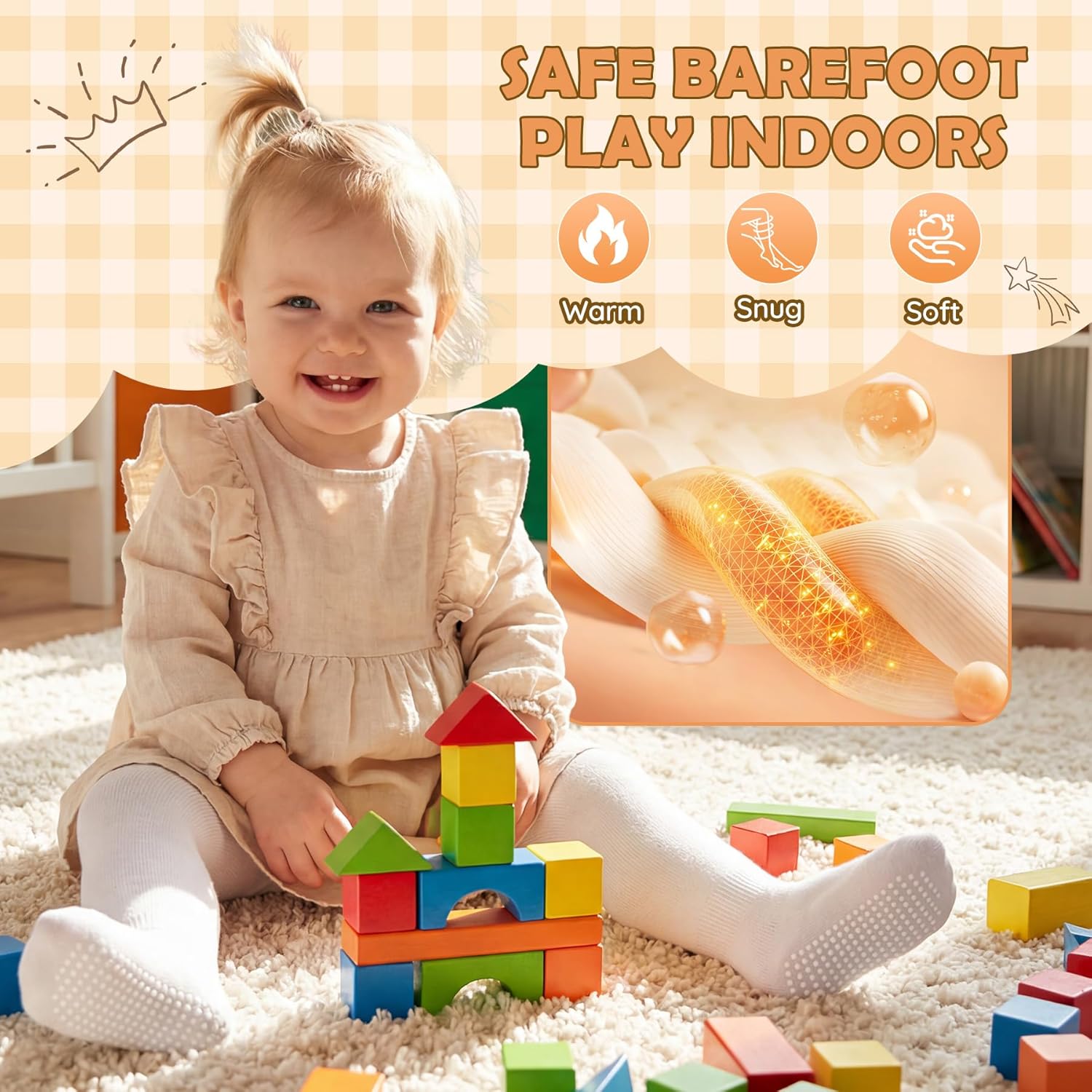 Zando Baby Girls Tights Cozy Cotton Infant Non Slip Grip Leggings Toddler Solid Knit Pantyhose Warm Newborn Stockings - Image 2