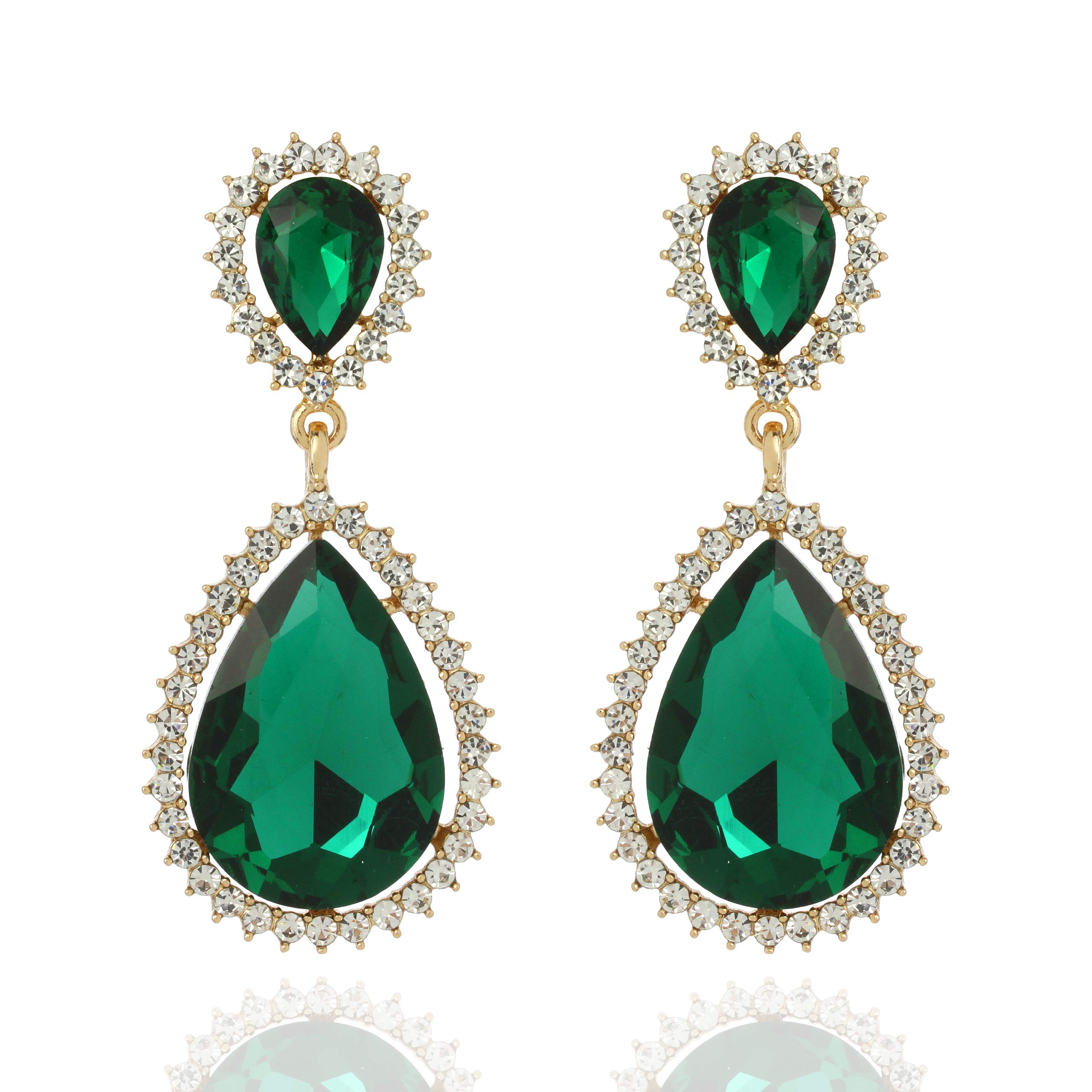 SP SOPHIA COLLECTION Women's Sparkling Austrian Crystal Halo Teardrop Clip On Earrings