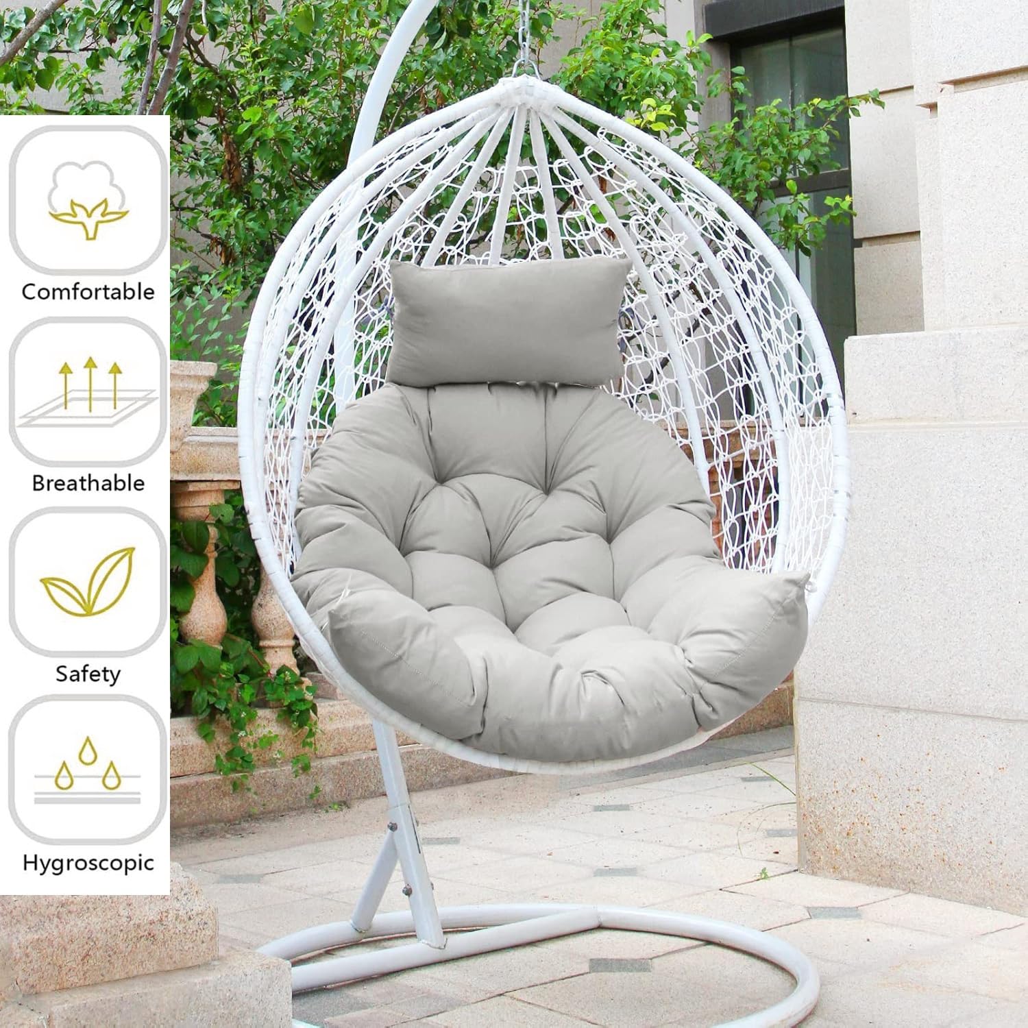 Cojín para Silla Columpio Suave para Patio para Exterior, Interior Huevo, Cesta Colgante Silla Cojín para Silla de Huevo, Muebles Suaves para Interior y Exterior Reclinable(Gris Oscuro)
