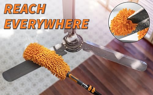 Miniatura 5 de Extend-A-Reach Kit de polvo para poste de extensión o a mano. El kit de limpieza de plumero giratorio incluye 3 accesorios, cepillo de telaraña,