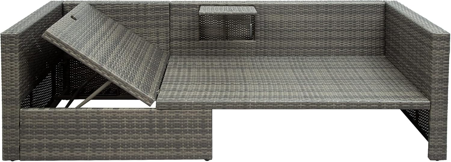 Merax 5 Pcs Conversation Sets Outdoor Patio Sofa with Adjustable Backrest, Cushions, Ottomans and Lift Top Coffee Table, Gray : Everything Else