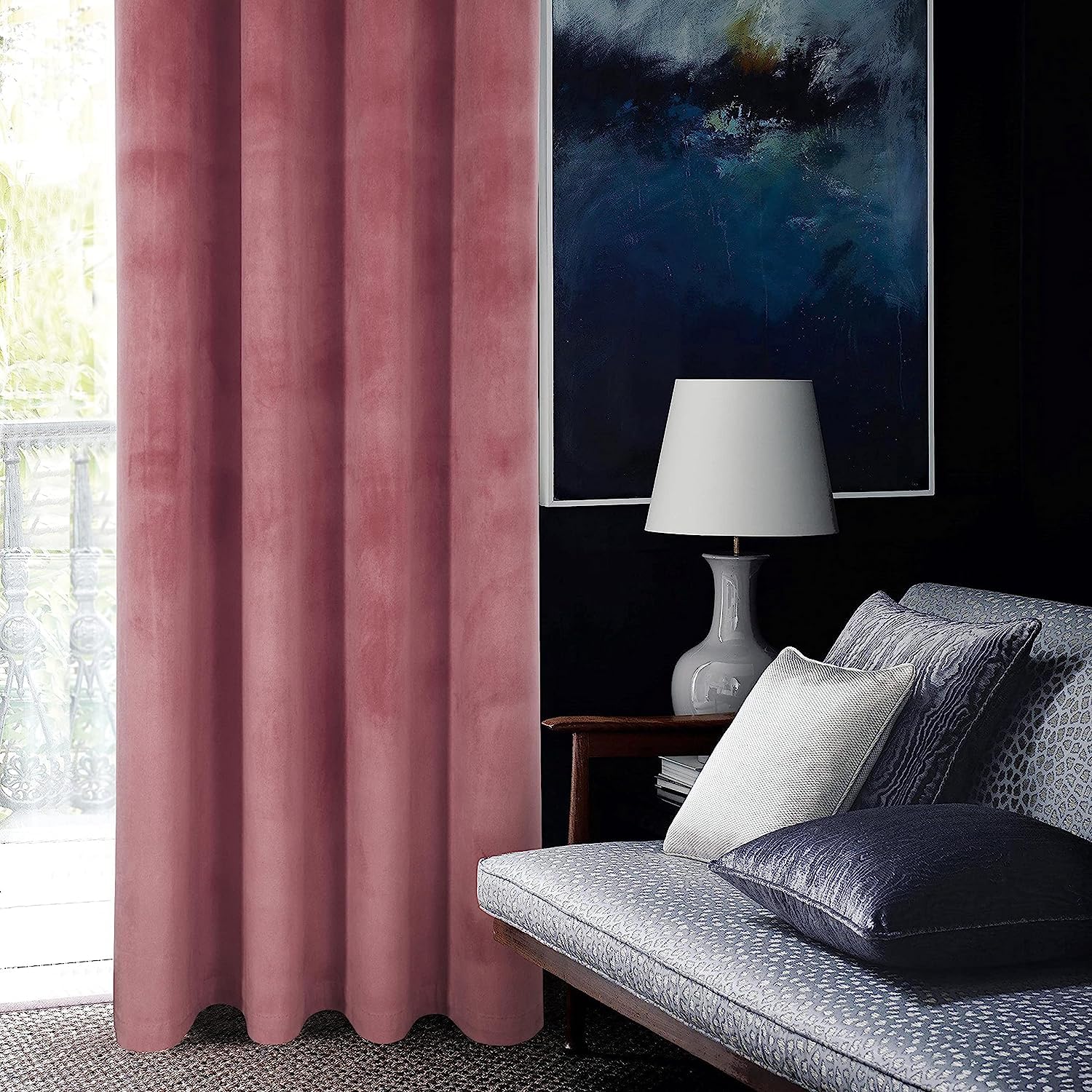 always4u Super Soft Velvet Curtains Pink Blackout Curtains 66x90 Inches Eyelet Thermal Insulated Fully Lined Window Treatment for Living Room 1 Pair