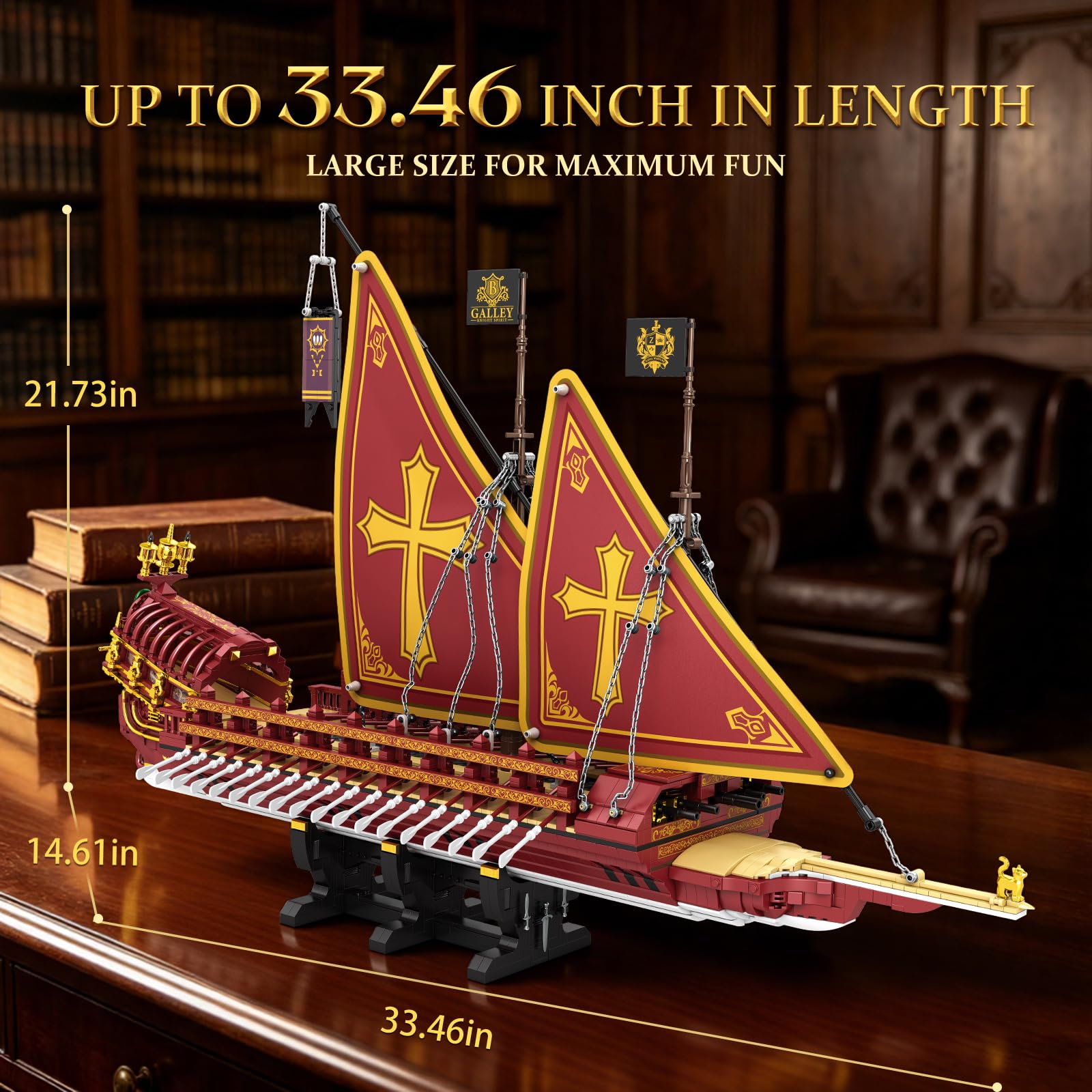 Reobrix Galley - Set di mattoncini da costruzione, modello di nave da guerra | Galeeren - Modellino di barca a vela per adulti, 3387 pezzi, 85 x 37 x 55 cm, set di mattoncini da costruzione