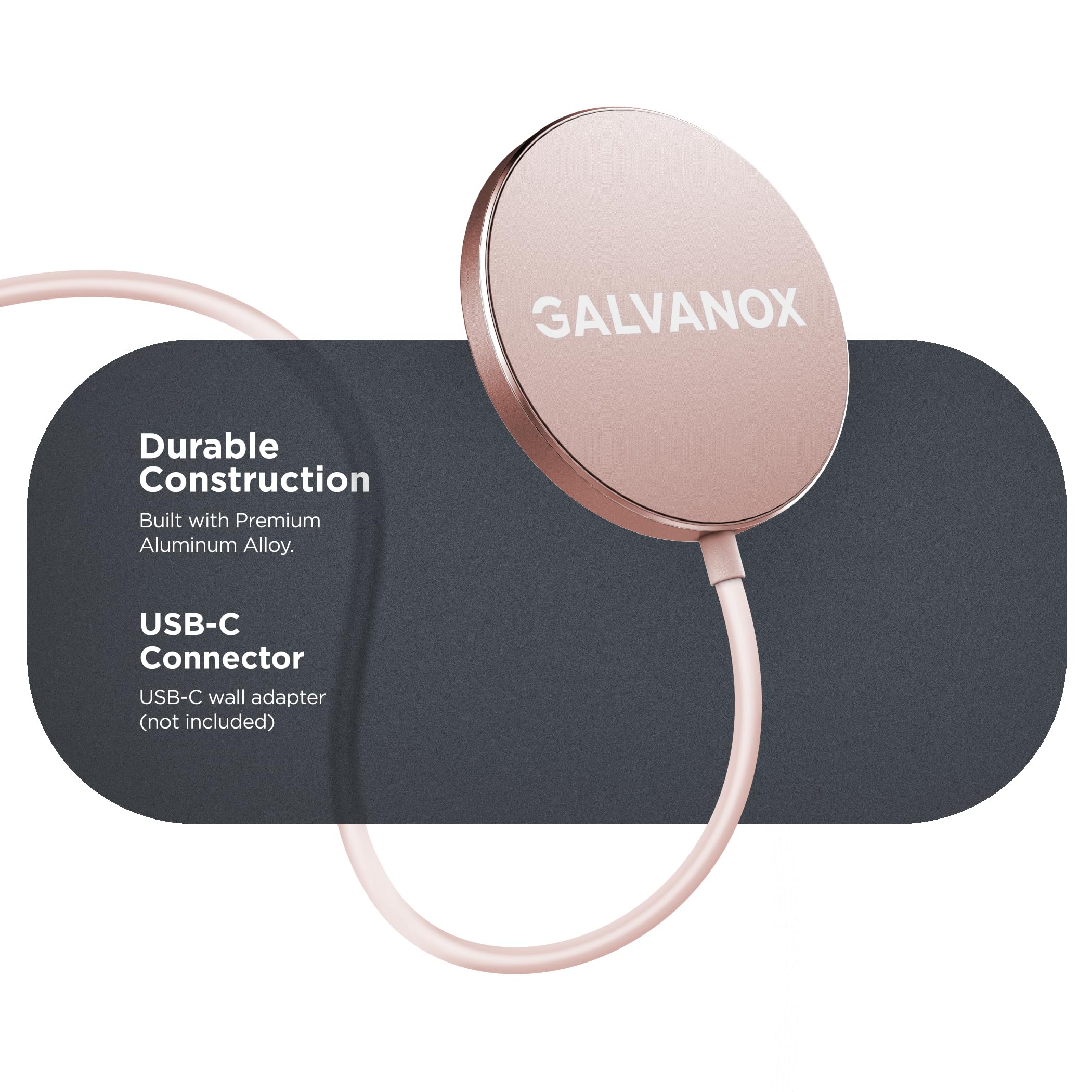Galvanox Cargador inalámbrico magnético de 10 pies, paquete de 2, compatible con MagSafe (15 W) almohadilla de carga rápida con cable extra largo para iPhone (oro rosa)