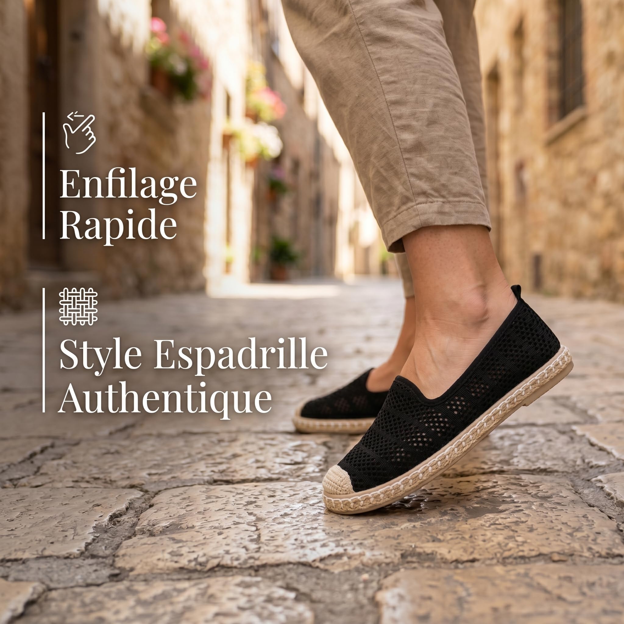 GLAMORA Espadrilles Femme Respirantes Chaussures d'Été Plates Textile Tricoté Souple Ballerines Confortables Semelle Légère Antidérapante Slip-on