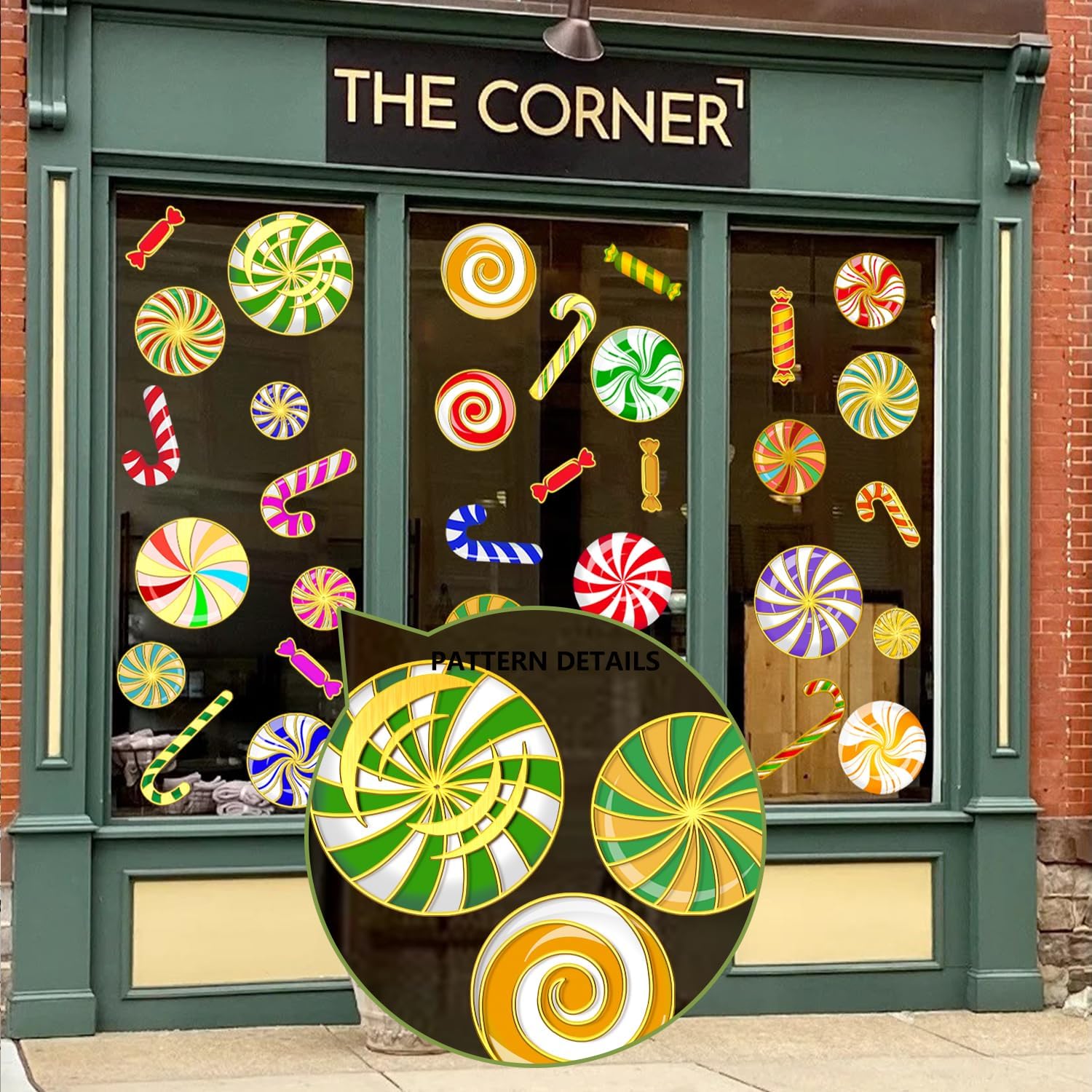 2 Sheets Candy Window Stickers Christmas Theme Double-Sided Glass Decor