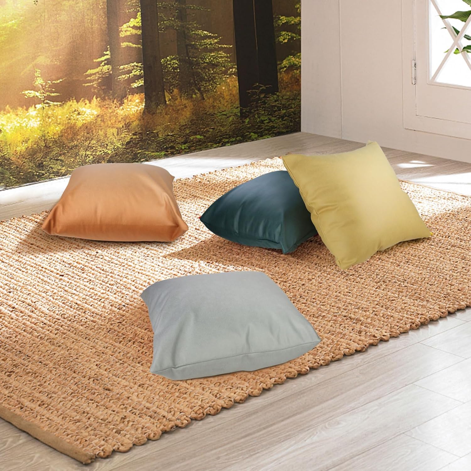 Air Leather Throw Pillow Covers 18x18 Set of 4, Soft Breathable Decorative Pillow Covers, Solid Pillow Covers Couch Pillows for Sofa Living Room Bed Car, Orange & Green