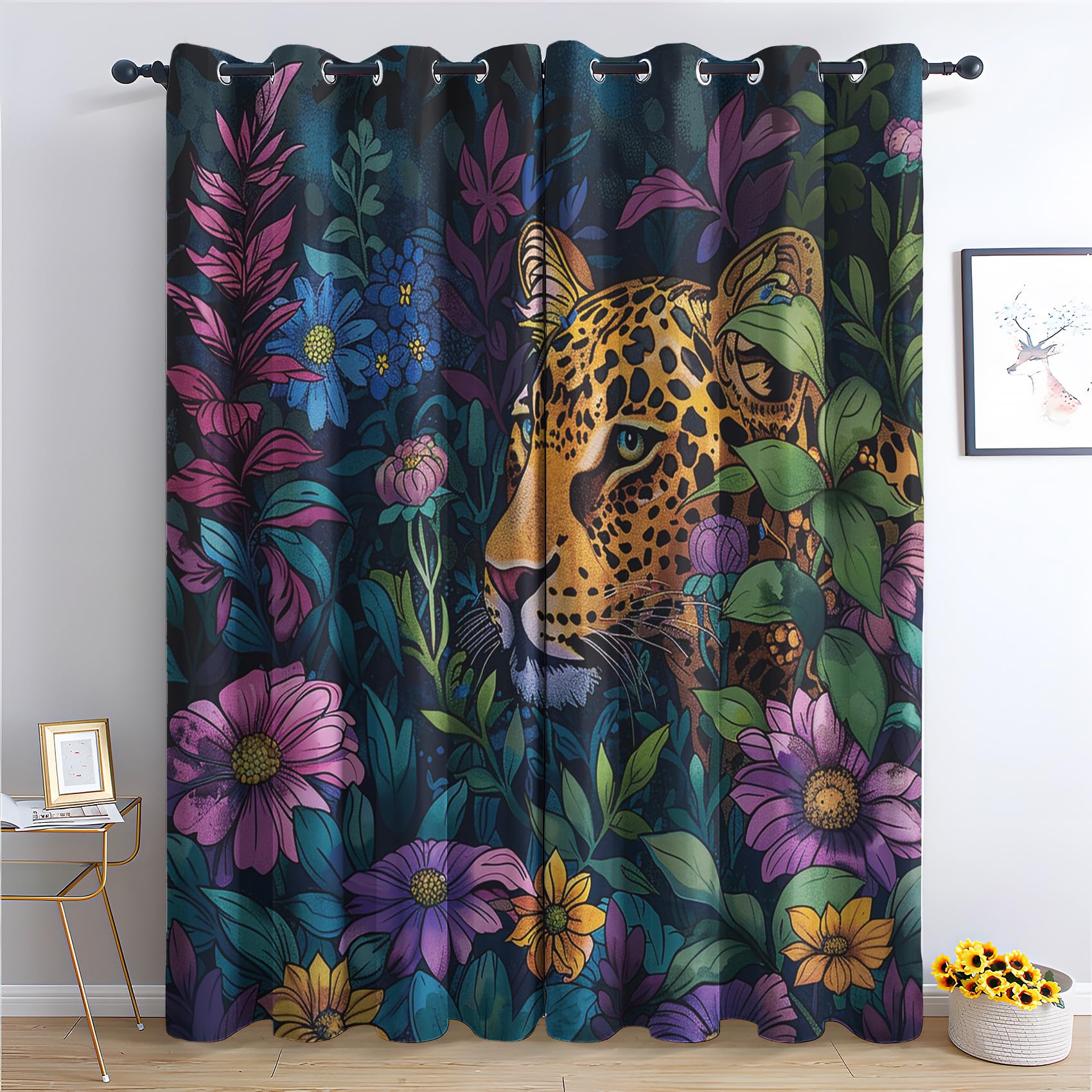 Vorhänge Leopard Muster - Gepard Dschungel Fenster Gardinen mit Ösen, Vorhang Blickdicht Verdunklungsvorhänge Thermovorhang für Wohnzimmer Schlafzimmer Deko 2er Set, H 175 x B 140 cm Q-&303