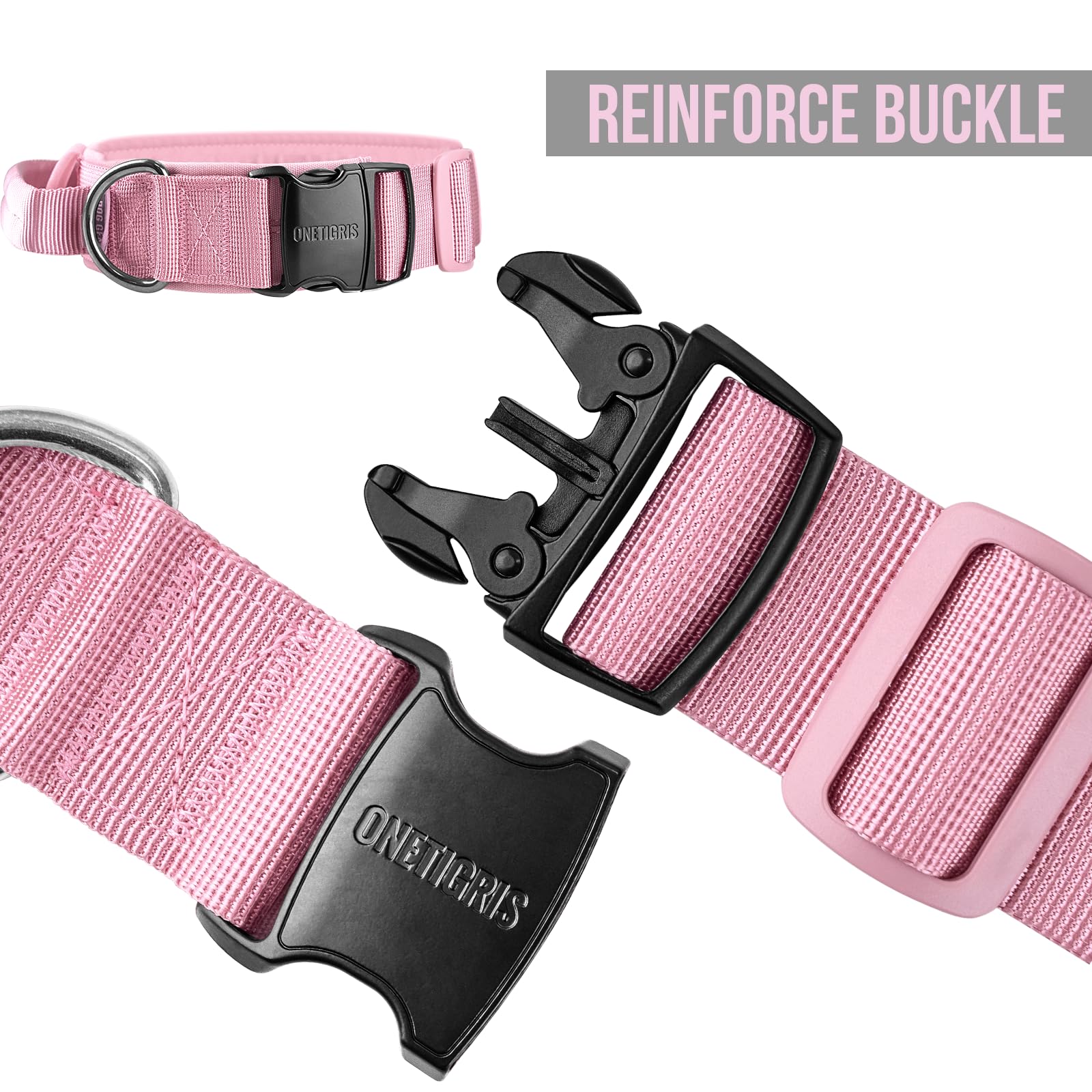 OneTigris Tactical Dog Collars with Handle,Military Dog Collar for Large Dog,Adjustable Nylon Collar German shepherd Collar with Heavy Duty Metal Buckle for Dog Training and Walking (Pink - Image 4