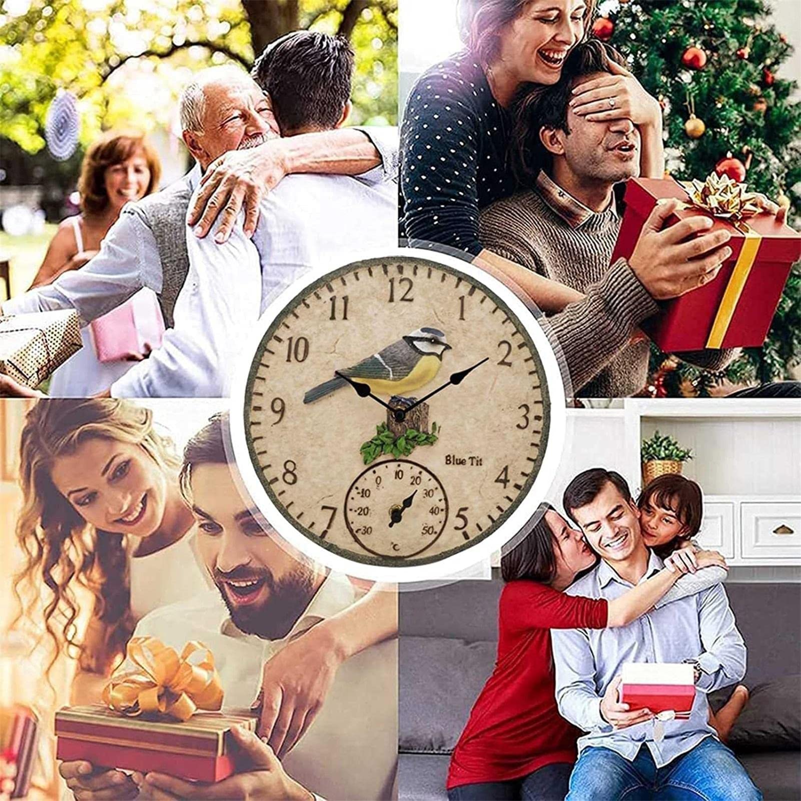 Waterproof Wall Clock?Outdoor Thermometer Clock?Indoor Outdoor Thermometer Clock, Wall-Mounted Thermometer Clock For Patio Garden Yard Garden 12 Inch