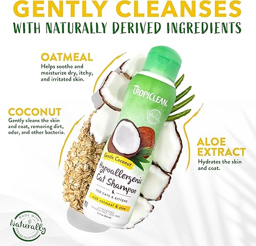 Miniatura 5 de TropiClean Champú hipoalergénico de coco para gatos  Champú suave para pieles sensibles  Champú natural derivado de ingredientes naturales