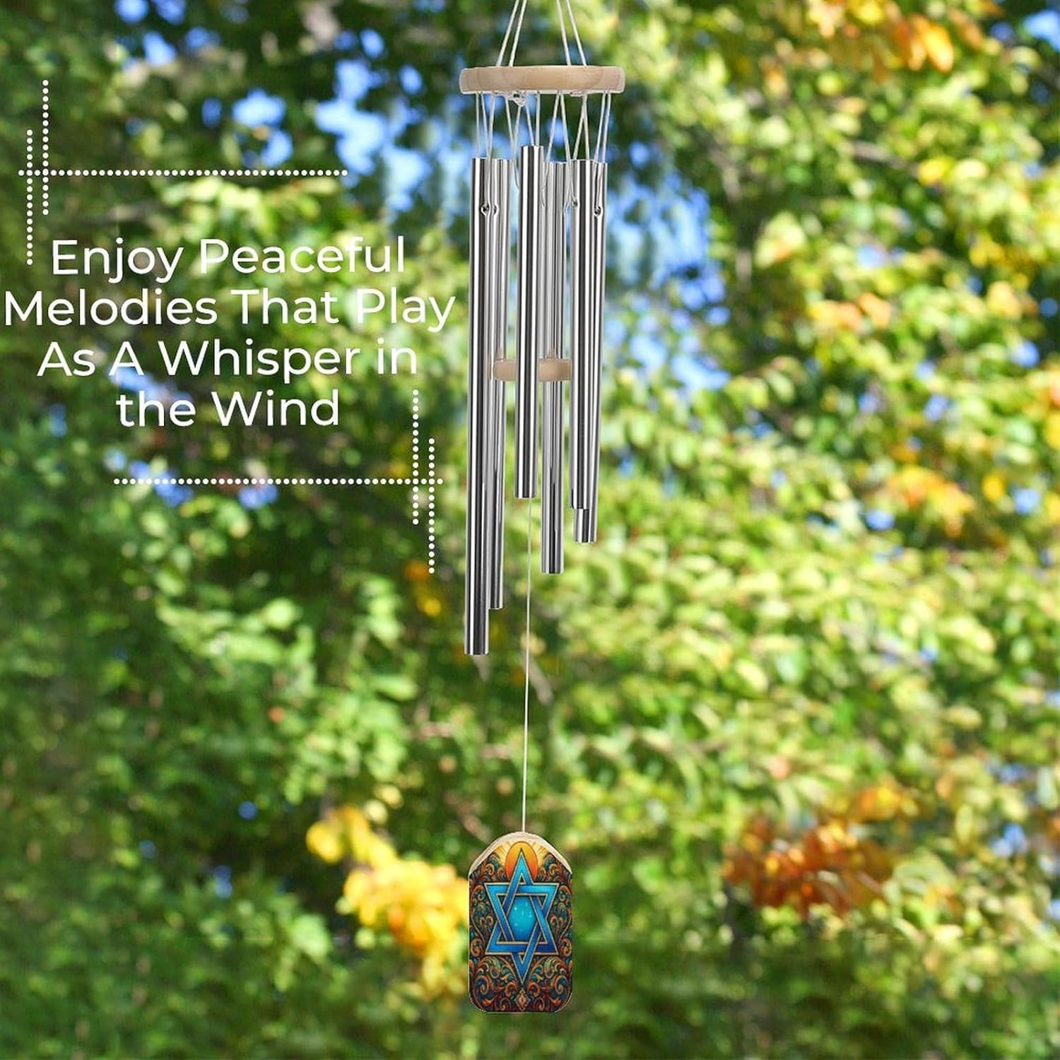 Star of David Art Outside Wind Chimes with Relaxing Rich Sound, Memorial Wind Chimes Patio Porch Garden Backyard